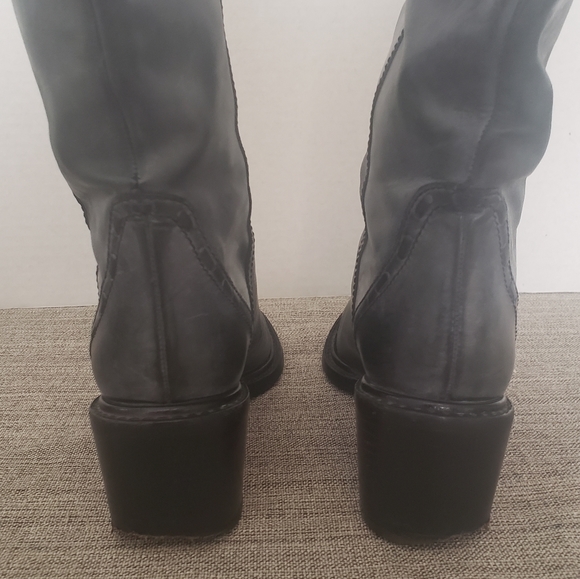 Chloe Steel Gray Mid Calf Leather Riding Boots - Picture 11 of 13